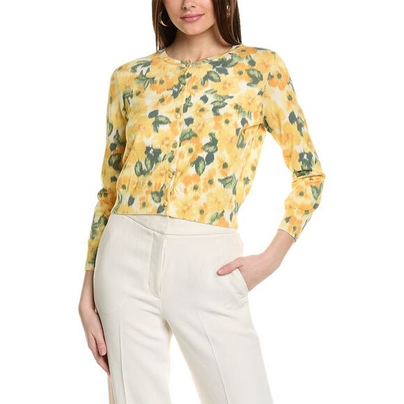 Carolina Herrera Sweaters - Carolina Herrera Womens  Printed Silk-Blend Cardigan, Yellow